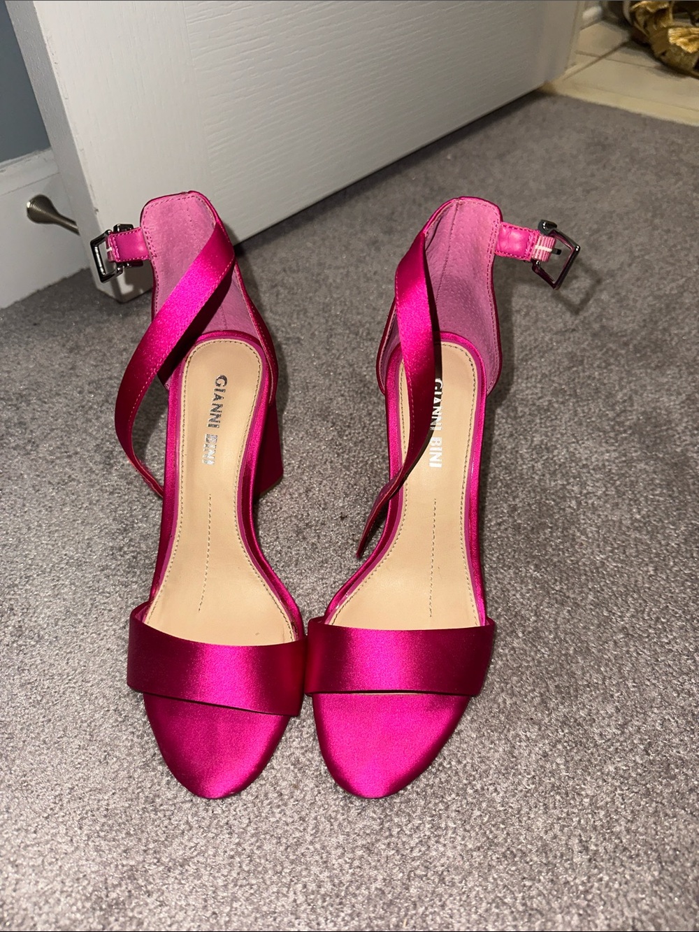 Gianni Bini Hot Pink Satin Ankle-Strap Heels